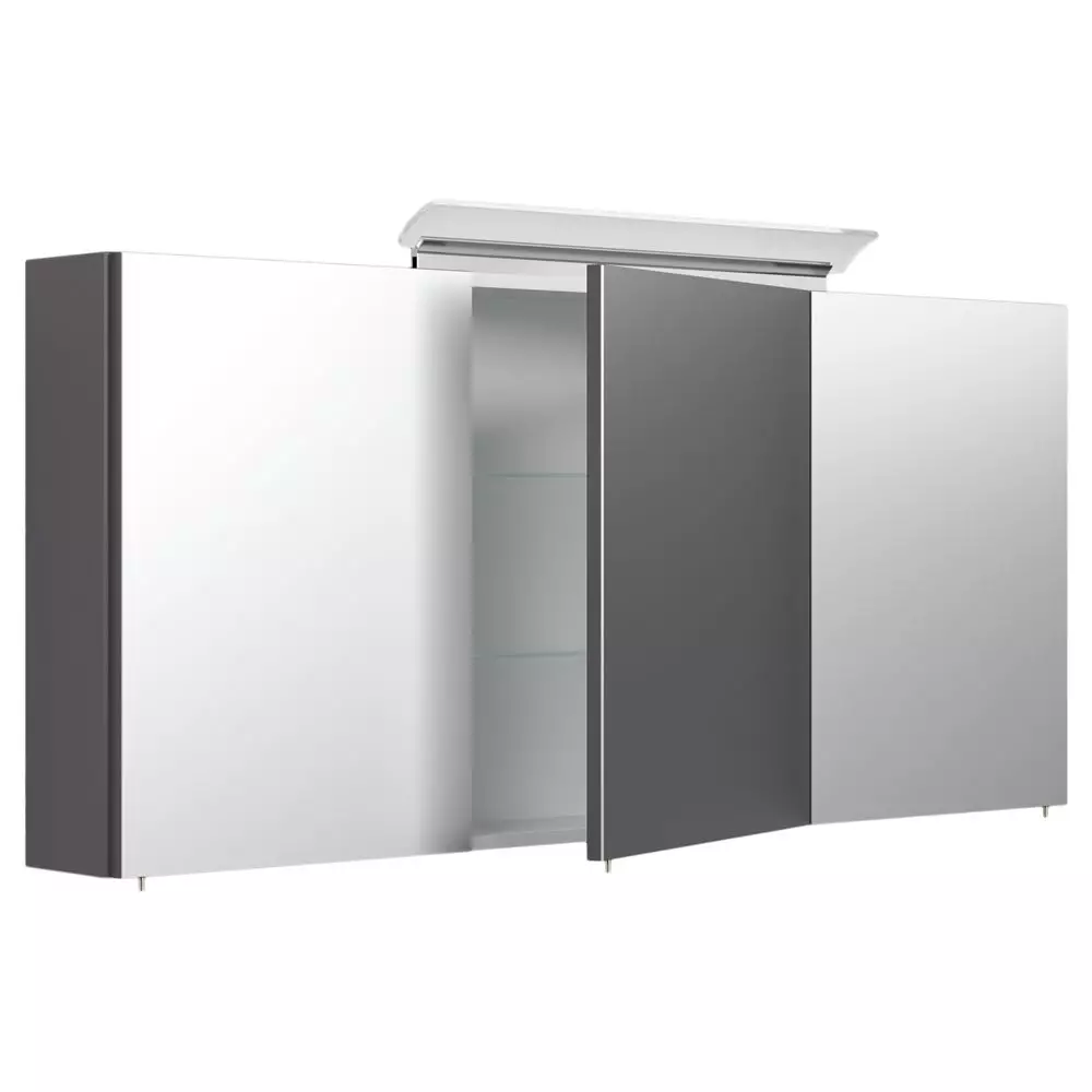 Lomadox Badezimmer Spiegelschrank 140cm NEWLAND-02 inkl. Aufbau-LED-Acryllampe, anthrazit Seidenglanz, B/H/T: 140/68,5/17-23cm Nur noch ein Tag übrig