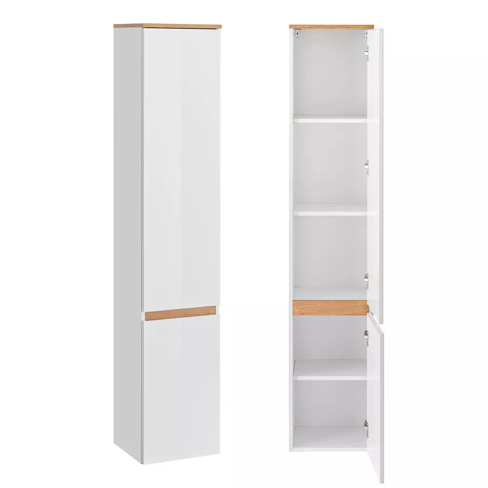 Lomadox Badezimmer Set mit Keramik-Waschtisch inkl LED in Weiß-Hochglanz mit Wotaneiche BERMUDA-56 B/H/T: 135/200/45cm Super Rabatt