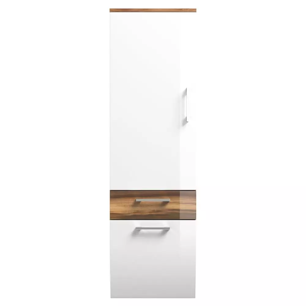 Lomadox Badmöbel Hochschrank RIMAO-100 Hochglanz weiß, Walnuss Nb., B x H x T ca.: 40 x 134,5 x 30 cm 50% Rabatt mit kostenlosem Versand