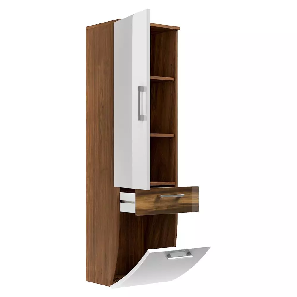 Lomadox Badmöbel Hochschrank RIMAO-100 Hochglanz weiß, Walnuss Nb., B x H x T ca.: 40 x 134,5 x 30 cm 50% Rabatt mit kostenlosem Versand