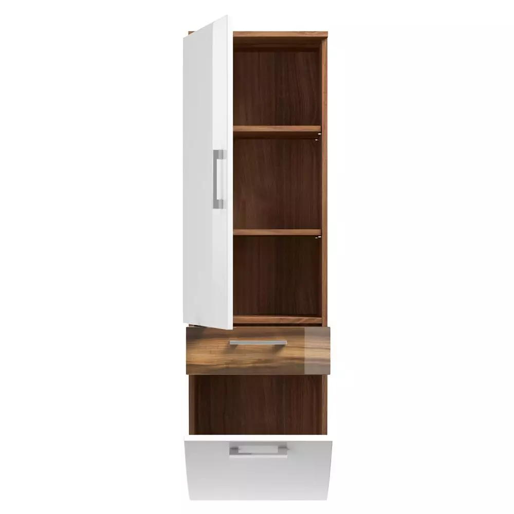 Lomadox Badmöbel Hochschrank RIMAO-100 Hochglanz weiß, Walnuss Nb., B x H x T ca.: 40 x 134,5 x 30 cm 50% Rabatt mit kostenlosem Versand