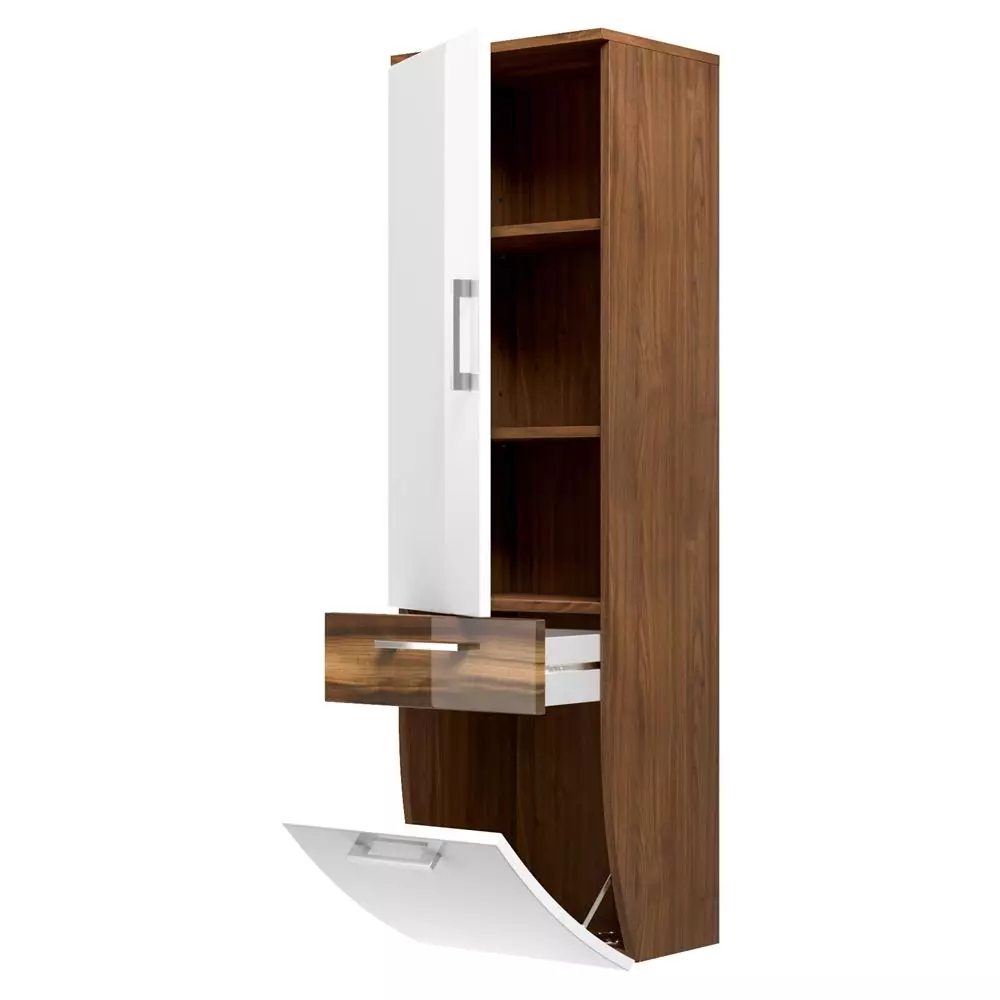 Lomadox Badmöbel Hochschrank RIMAO-100 Hochglanz weiß, Walnuss Nb., B x H x T ca.: 40 x 134,5 x 30 cm 50% Rabatt mit kostenlosem Versand