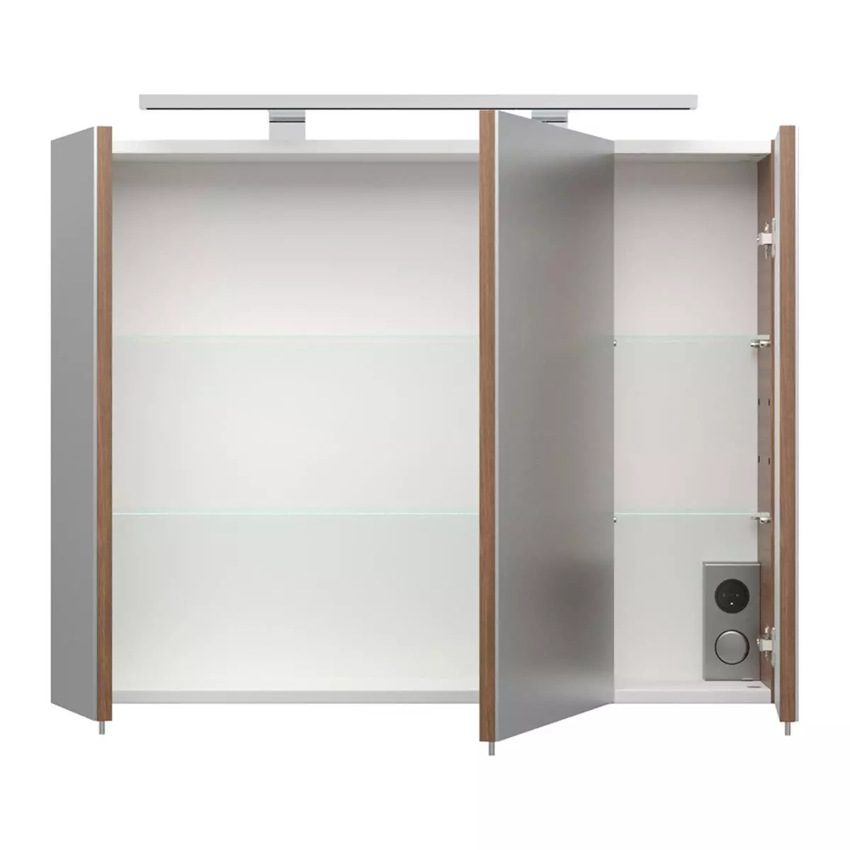 Lomadox Spiegelschrank 80cm Walnuss Nb. RIMAO-100 mit LED-Beleuchtung, B x H x T: ca. 80 x 68 x 20 cm Fabrikladen