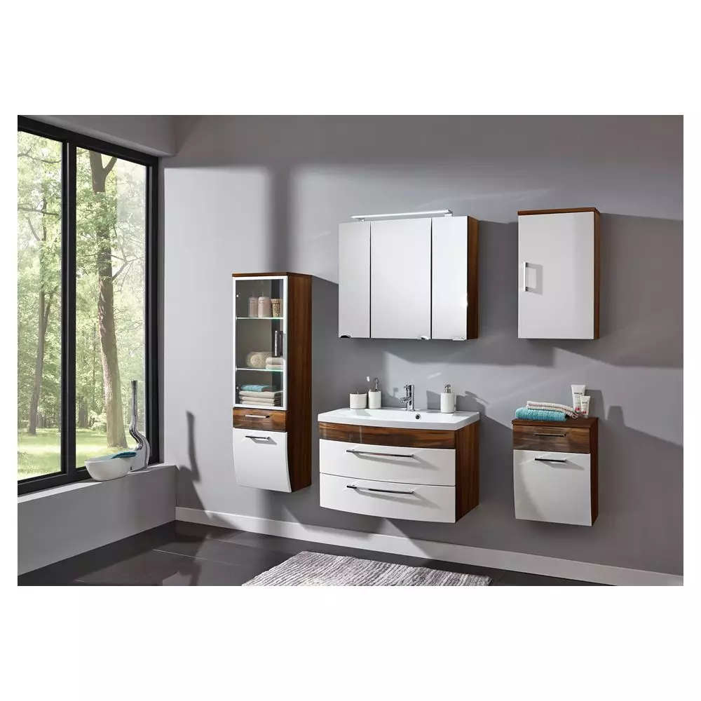 Lomadox Spiegelschrank 80cm Walnuss Nb. RIMAO-100 mit LED-Beleuchtung, B x H x T: ca. 80 x 68 x 20 cm Fabrikladen