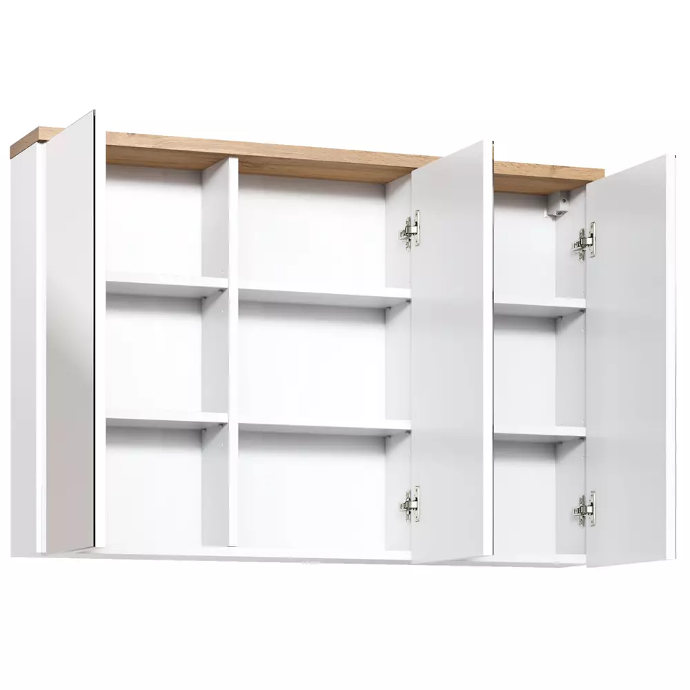 Lomadox Spiegelschrank 100cm mit LED-Beleuchtung SOLNA-56 weiß mit Wotaneiche B/H/T ca. 100/74/20 cm Begrenzt auf 3 Tage
