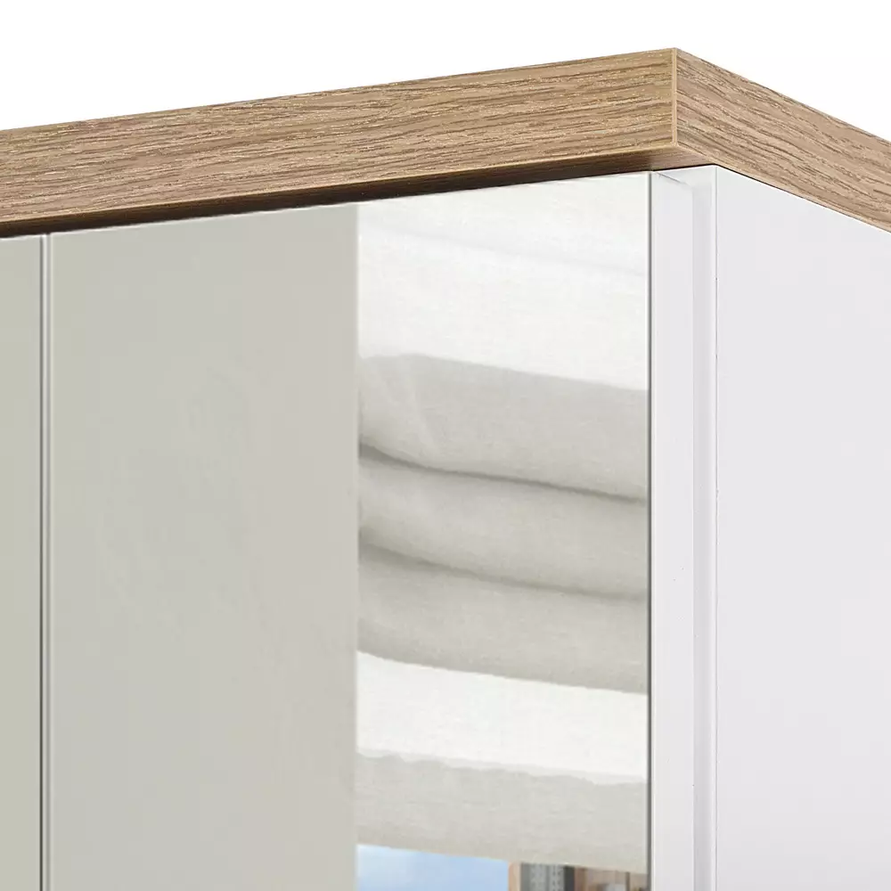 Lomadox Spiegelschrank 100cm mit LED-Beleuchtung SOLNA-56 weiß mit Wotaneiche B/H/T ca. 100/74/20 cm Begrenzt auf 3 Tage