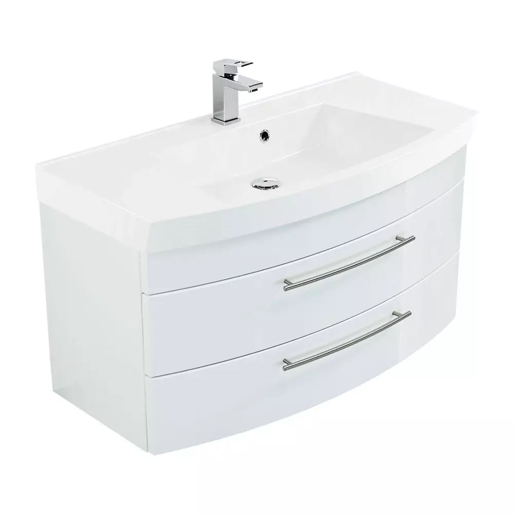 Lomadox Waschtisch 100cm LUINO-02 Mineralguss-Waschbecken Hochglanz weiß B/H/T ca. 100,5/57,2/50,2cm