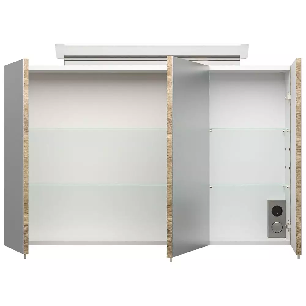 Lomadox Badmöbel Spiegelschrank 100cm in Eiche hell ABUJA-02 inkl. LED-Acryllampe, B/H/T: 100/62/17cm zollfrei