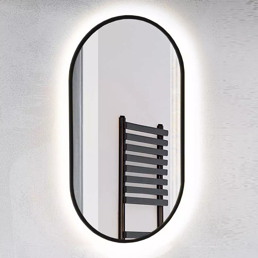Lomadox Badezimmer LED Spiegel, oval, in schwarz ADELAIDE-56-BLACK, B/H/T ca. 50/90/3,5 cm