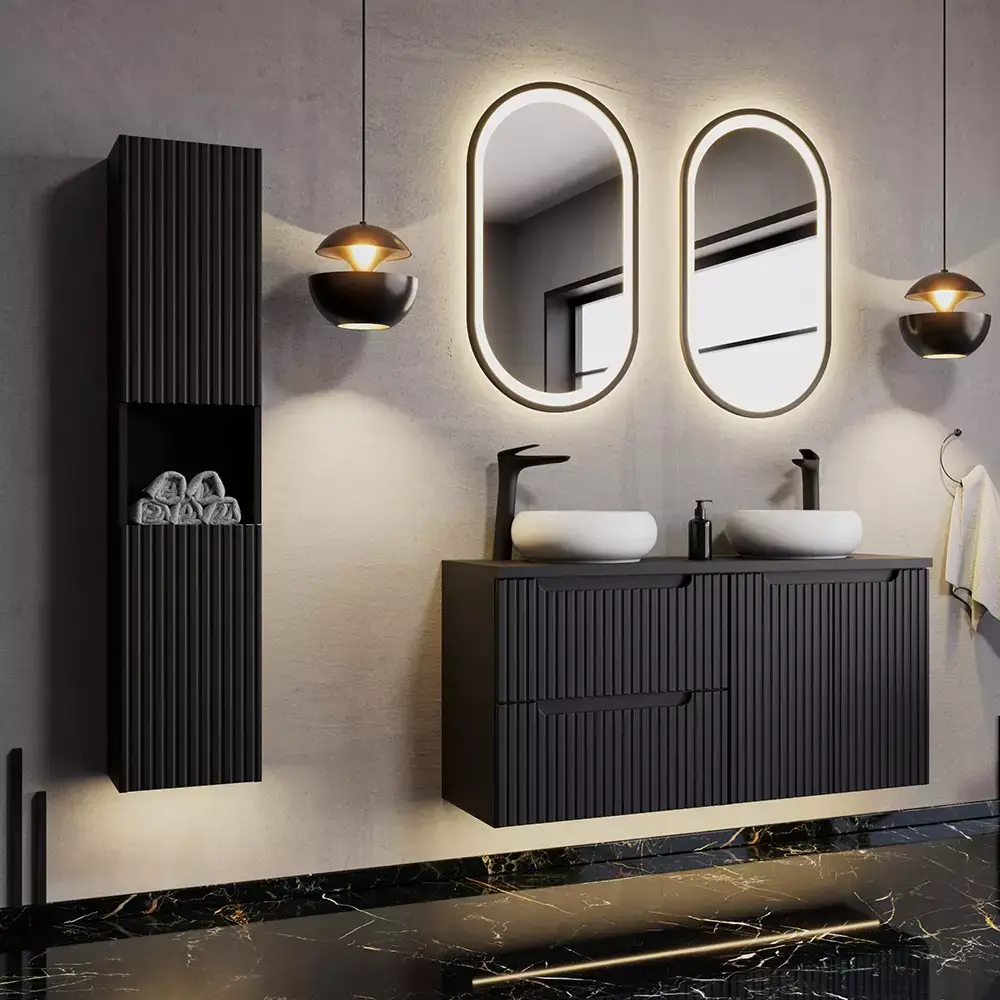 Lomadox Badezimmer LED Spiegel, oval, in schwarz ADELAIDE-56-BLACK, B/H/T ca. 50/90/3,5 cm 50% Rabatt für begrenzte Zeit