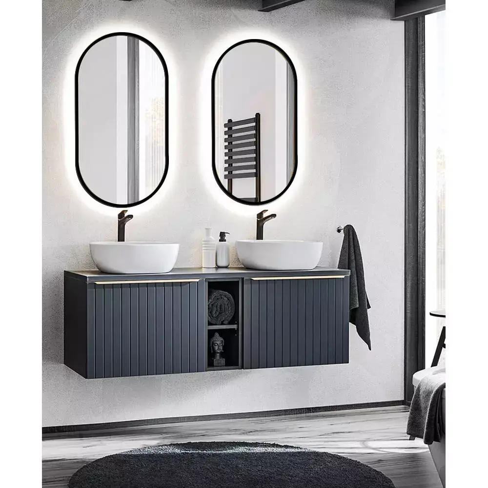 Lomadox Badezimmer LED Spiegel, oval, in schwarz ADELAIDE-56-BLACK, B/H/T ca. 50/90/3,5 cm 50% Rabatt für begrenzte Zeit