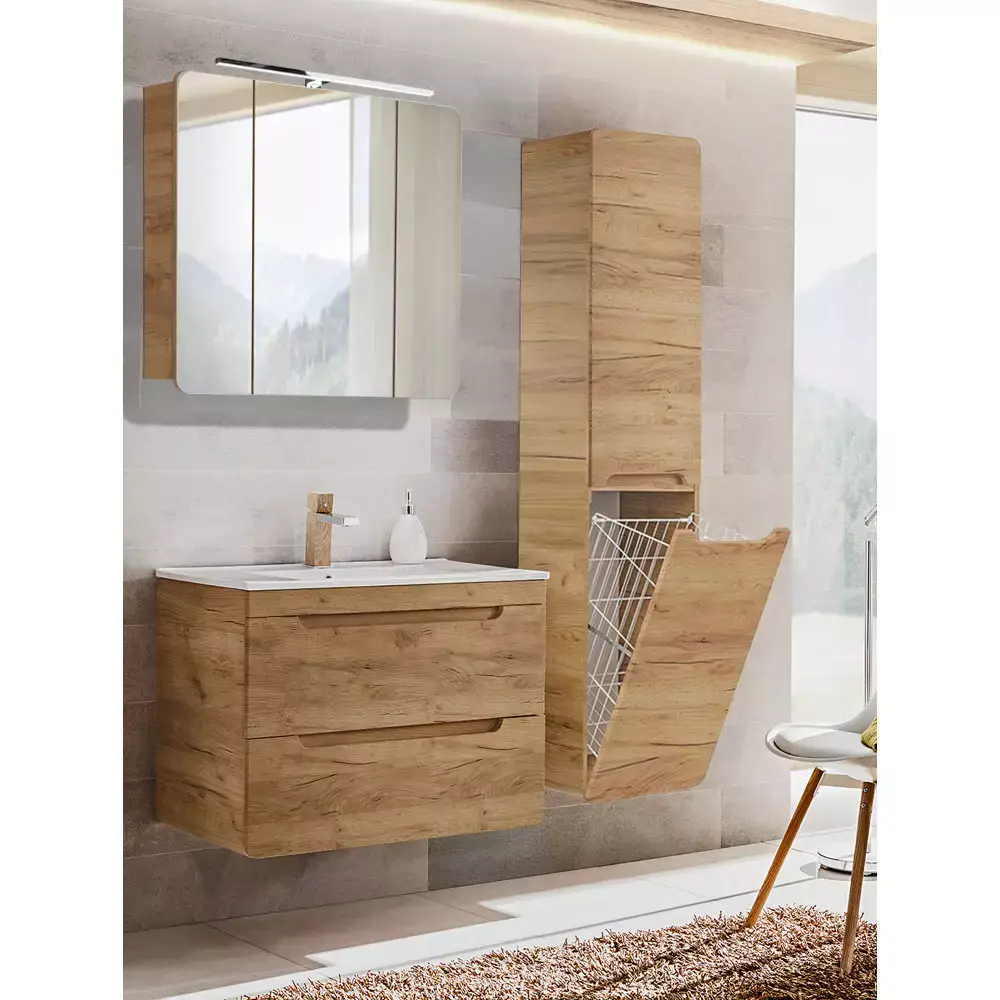 Lomadox Bademöbel Set LUTON-56-CRAFT, Wotan Eiche Nb., B/H/T ca. 130/200/46 cm