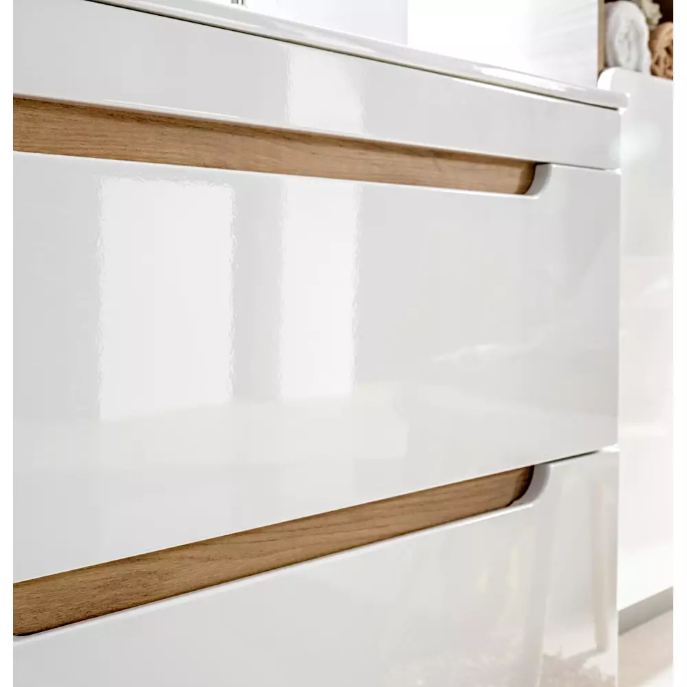 Lomadox Badezimmer Komplettset in Hochglanz weiß mit Wotan Eiche Nb. LUTON-56 B/H/T ca. 181/195/46 cm Angebote