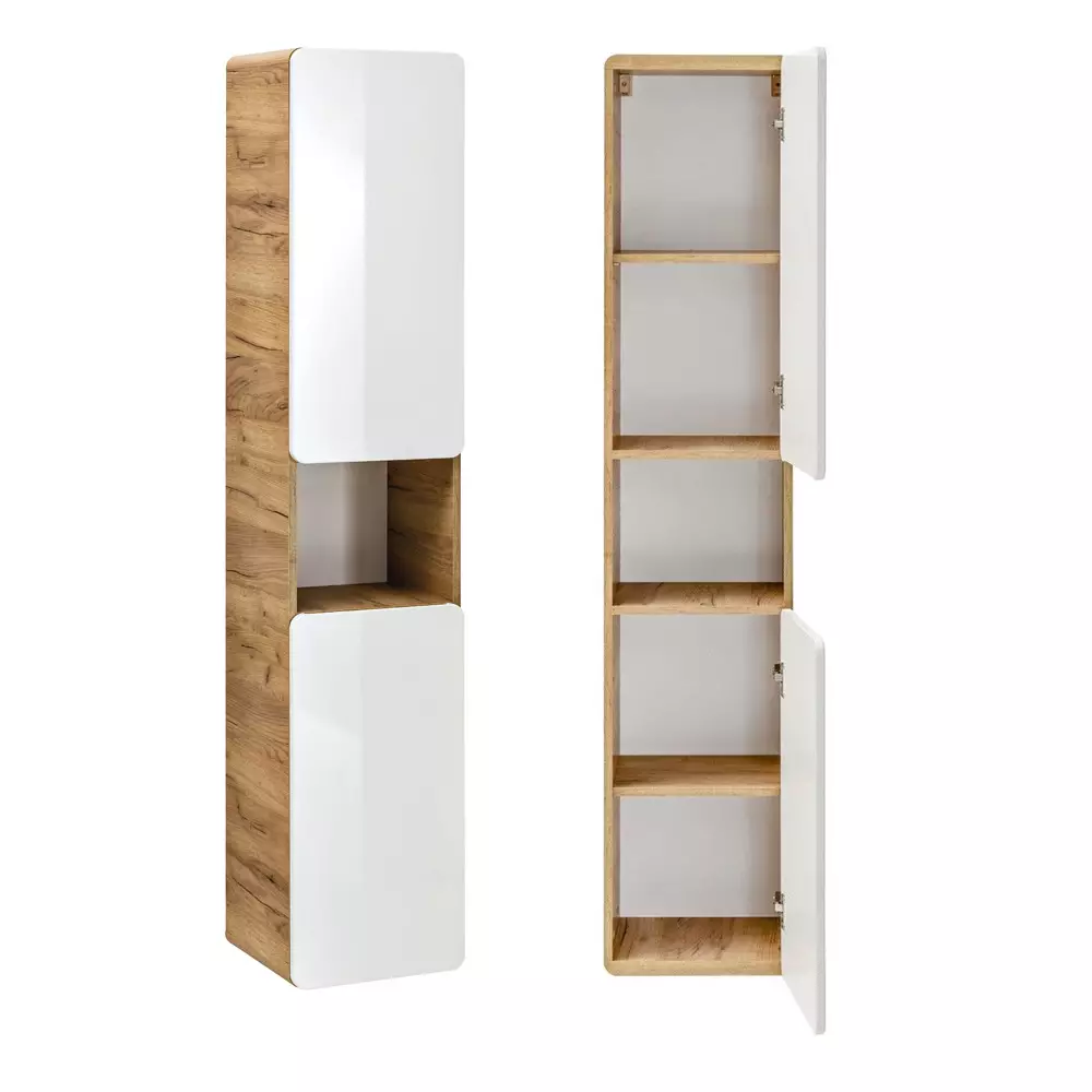 Lomadox Badezimmer Komplettset in Hochglanz weiß mit Wotan Eiche Nb. LUTON-56 B/H/T ca. 181/195/46 cm Angebote