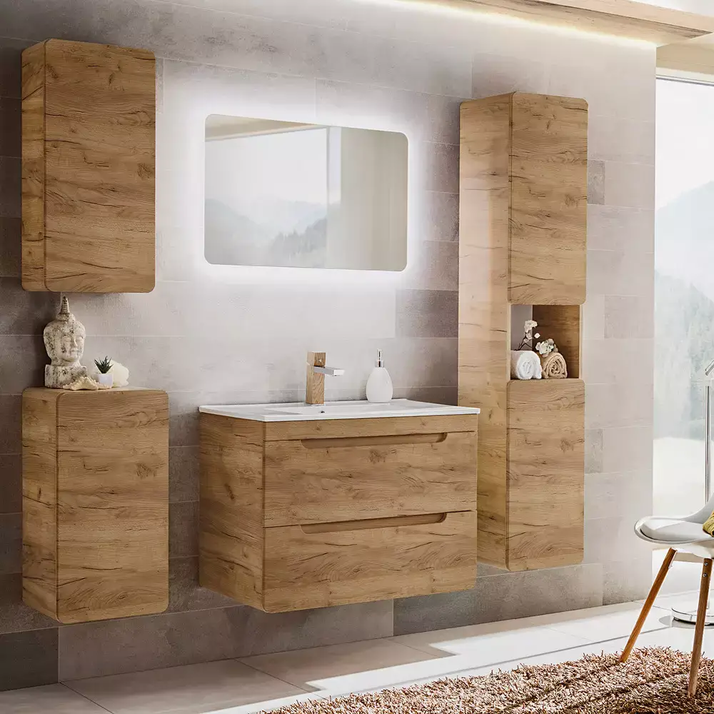 Lomadox Badezimmer Komplettset LUTON-56-CRAFT in Wotan Eiche Nb. B/H/T ca. 180/200/46 cm