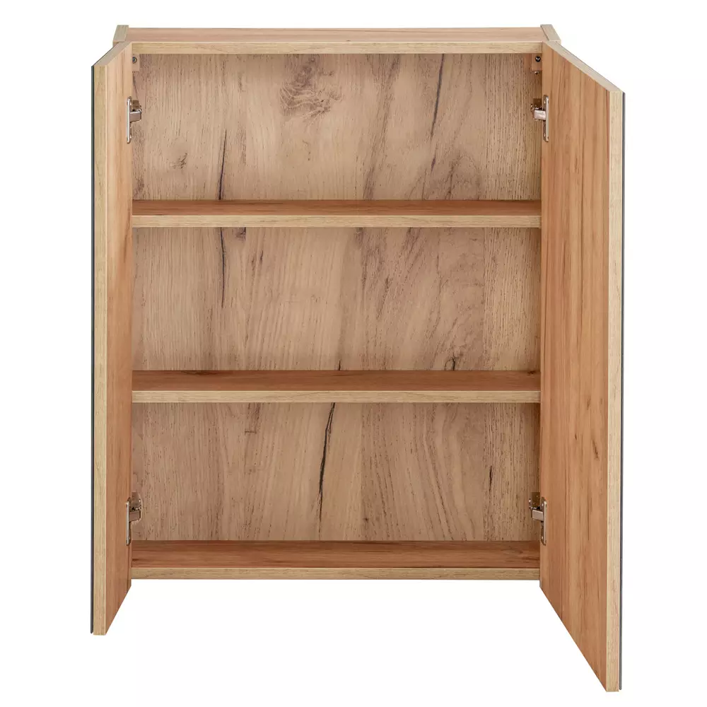Lomadox Badezimmer Set Hochglanz weiß & Wotaneiche TOSKANA-56 121cm Waschtisch inkl. 2 Aufsatzwaschbecken, LED-Spiegelschränke B/H/T ca.: 121/200/46cm Blitzverkäufe
