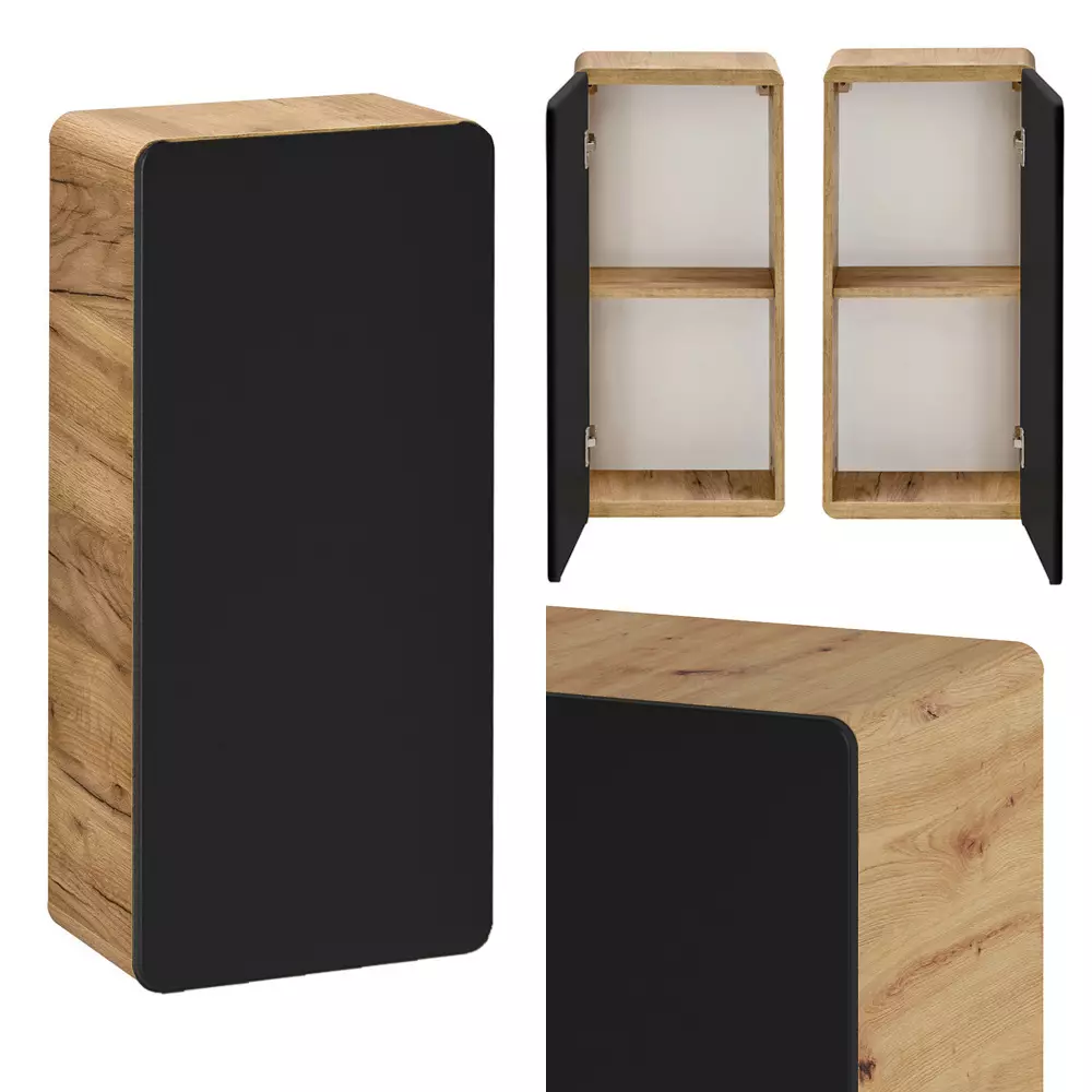 Lomadox Badezimmer Set in seidenmatt anthrazit mit Wotan Eiche Nb. NEW-LUTON mit 81 cm Keramik-Waschtisch & LED-Spiegelschrank, B/H/T ca. 130/200/46 cm Fabrikpreis