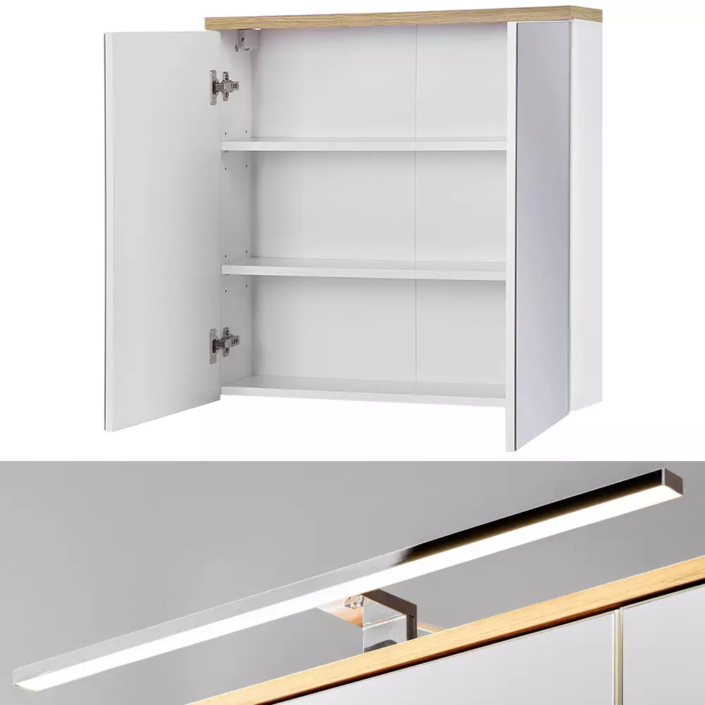 Lomadox Badezimmer Spiegelschrank 60 cm LED-Beleuchtung LUTON-56 weiß mit Wotan Eiche Nb., B/H/T ca. 60/70/20 cm Flash Sale