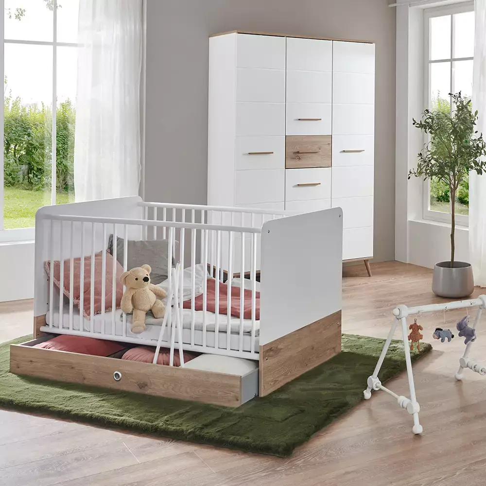 Lomadox Babyzimmermöbel Serie FELIN-43 in weiß mit Eiche - selbst zusammenstellen Exklusivangebot