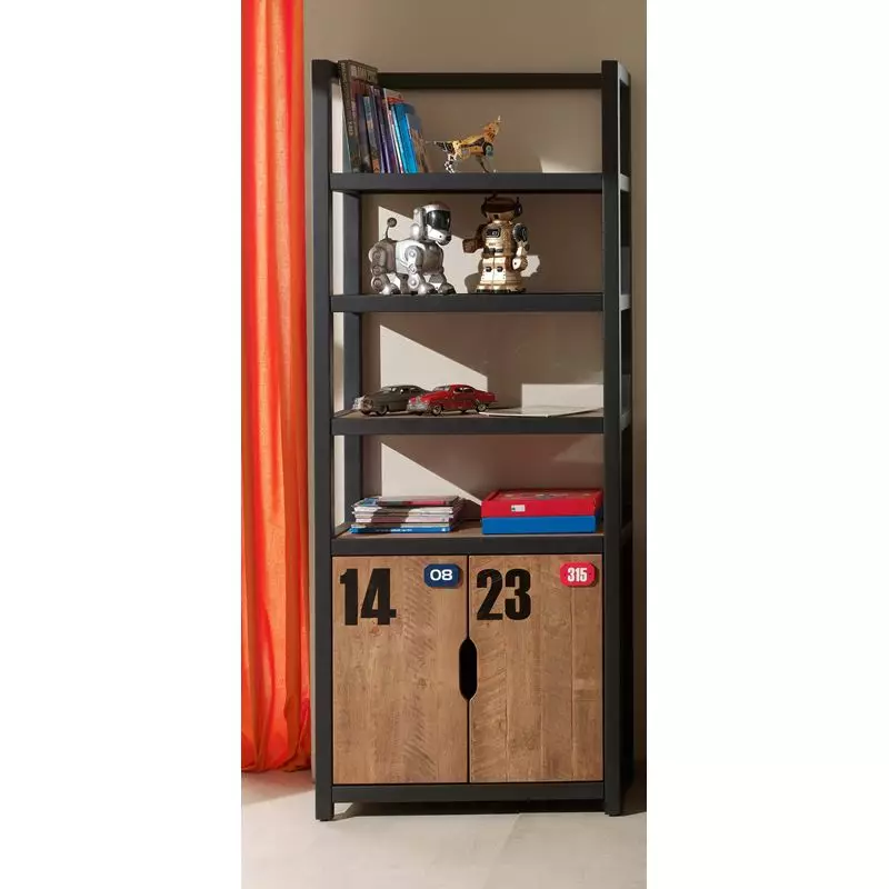 Lomadox Jugendzimmer Set massiv CUSCO-1 Regal und Schreibtisch, cognacfarbig, schwarz, B x H x T ca 225 x 200 x 60cm Saisonschlussverkauf