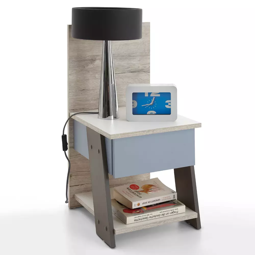 Lomadox Jugendzimmer Set mit Bett 140x200 cm 6-teilig LEEDS-10 in Sandeiche Nachbildung mit weiß, Lava und Denim Blau Cyber Monday