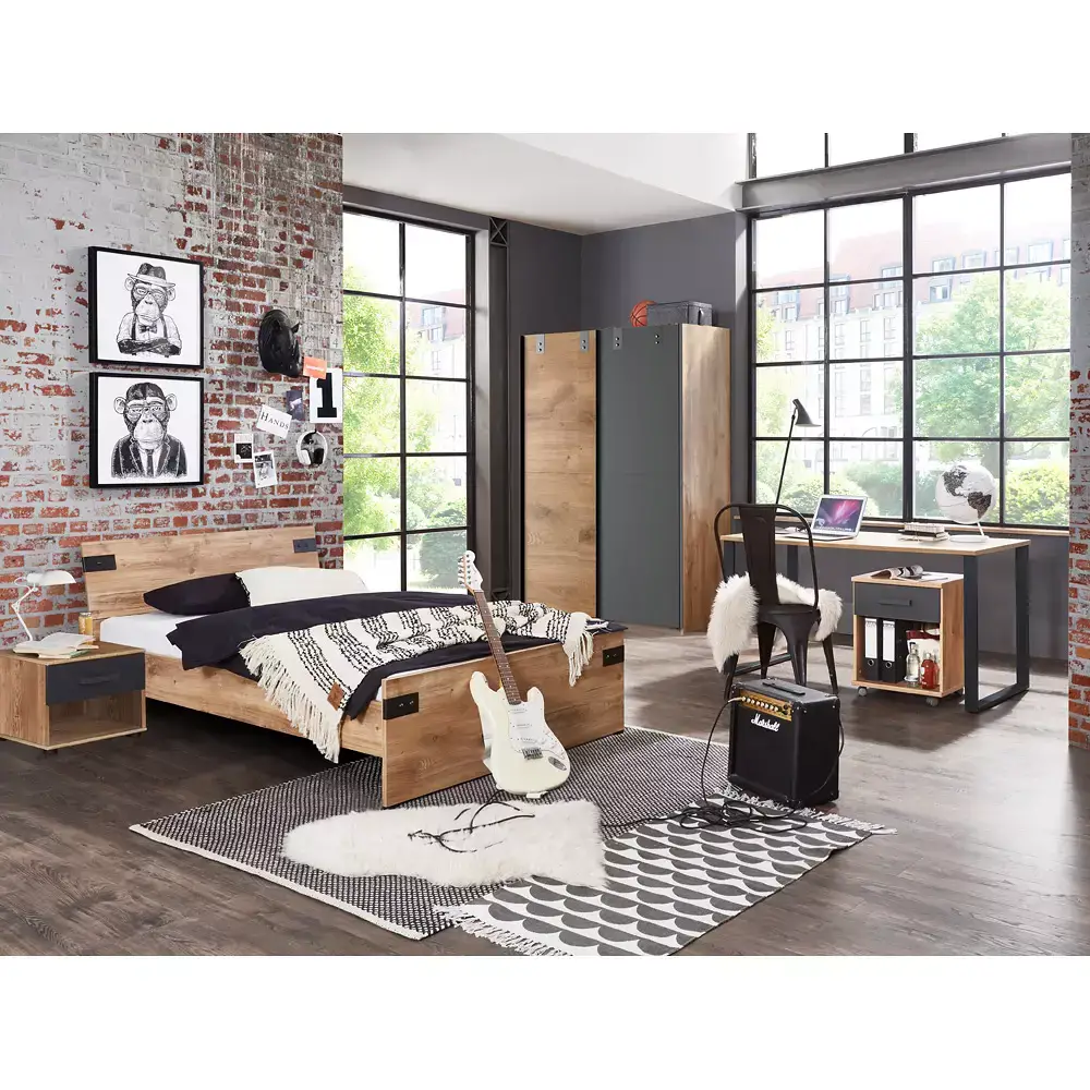 Lomadox Jugendmöbel Set mit Bett 120cm Nachttisch Schwebetüren Kleiderschrank 135cm und Schreibtisch 5-teilig EVERTON-43