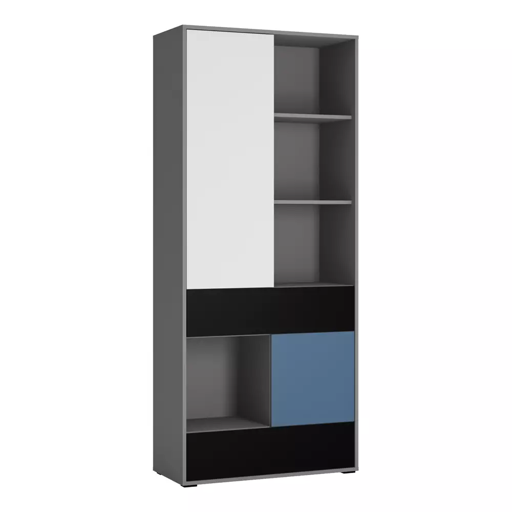 Lomadox Jugendzimmer Bücherregal LIIVA-129 in grau mit schwarz, weiß, blau, B/H/T: ca. 83,7/197/40 cm