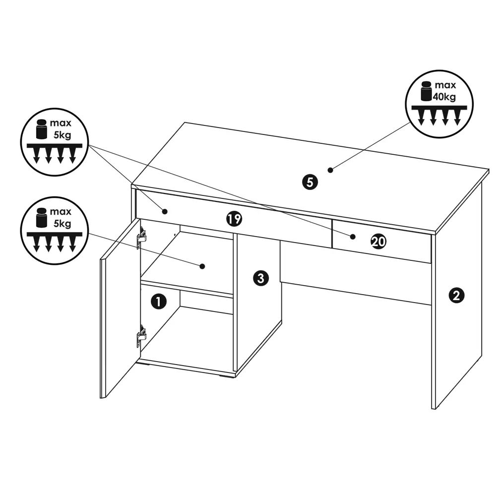 Lomadox Jugendzimmer Schreibtisch LIIVA-129 in grau mit schwarz, weiß, blau, B/H/T: ca. 124,4/76/60,1 cm Blitzangebot