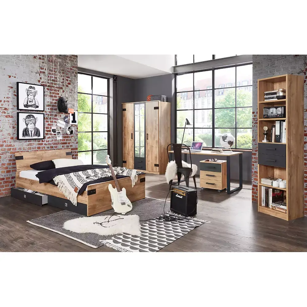 Lomadox Jugendzimmer Set EVERTON-43 mit Schreibtisch Bett 120cm und Kleiderschrank 135cm EVERTON-43