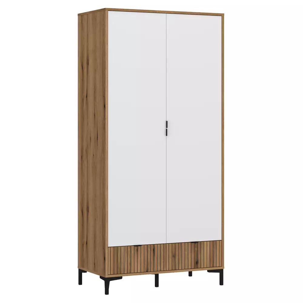 Lomadox Kleiderschrank Eiche mit weiß und Lamellenoptik RISBY-129 Saisonale Angebote