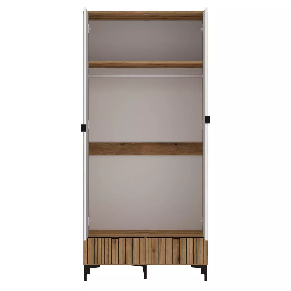 Lomadox Kleiderschrank Eiche mit weiß und Lamellenoptik RISBY-129 Saisonale Angebote