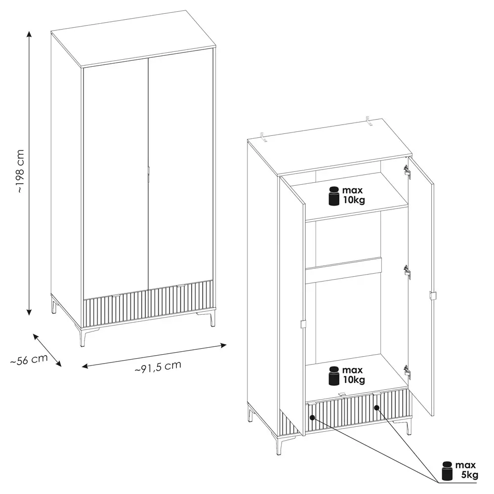 Lomadox Kleiderschrank Eiche mit weiß und Lamellenoptik RISBY-129 Saisonale Angebote