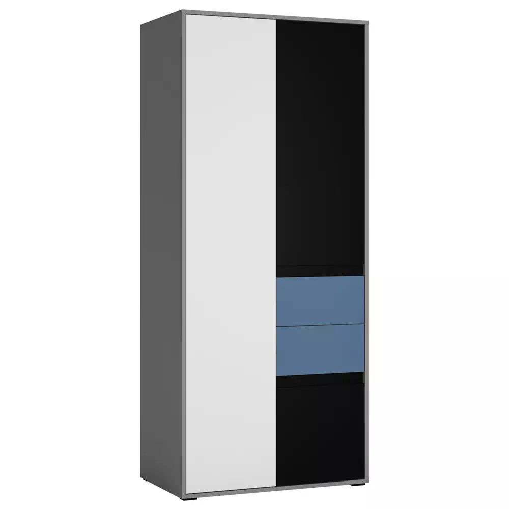 Lomadox Kleiderschrank Jugendzimmer LIIVA-129 in grau mit schwarz, weiß, blau, B/H/T: ca. 83,7/197/54 cm
