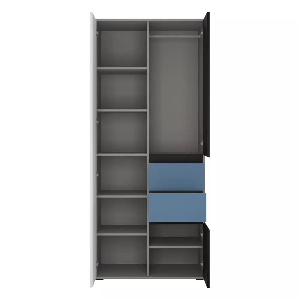 Lomadox Kleiderschrank Jugendzimmer LIIVA-129 in grau mit schwarz, weiß, blau, B/H/T: ca. 83,7/197/54 cm Räumungsverkauf