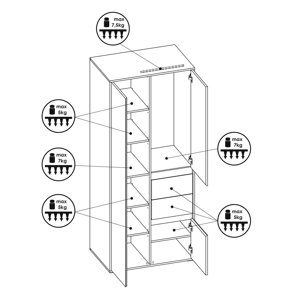 Lomadox Kleiderschrank Jugendzimmer LIIVA-129 in grau mit schwarz, weiß, blau, B/H/T: ca. 83,7/197/54 cm Räumungsverkauf