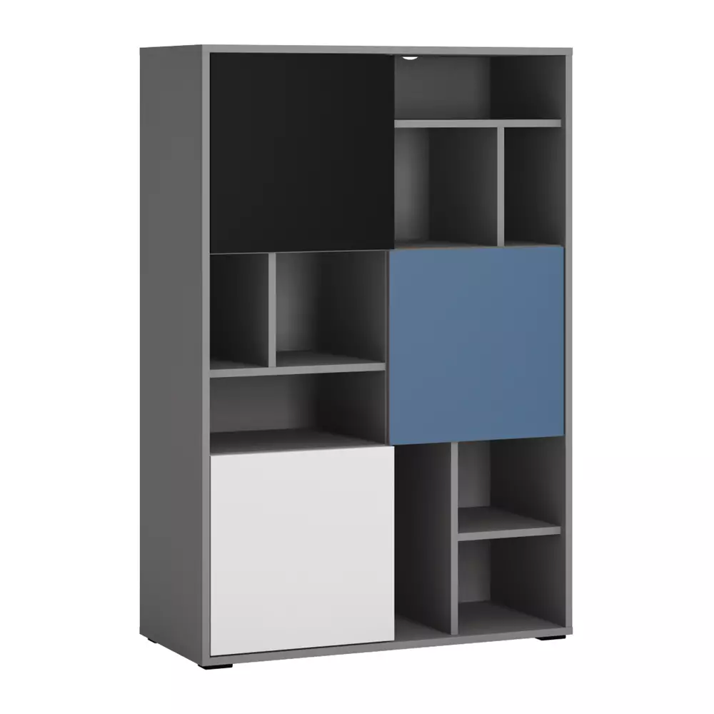 Lomadox Regal Jugendzimmer LIIVA-129 in grau mit schwarz, weiß, blau, B/H/T: ca. 83,7/126,6/40 cm