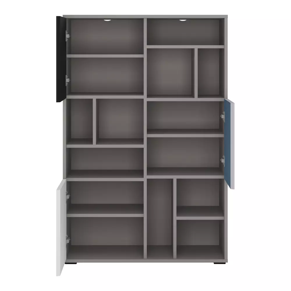 Lomadox Regal Jugendzimmer LIIVA-129 in grau mit schwarz, weiß, blau, B/H/T: ca. 83,7/126,6/40 cm Tägliche Deals