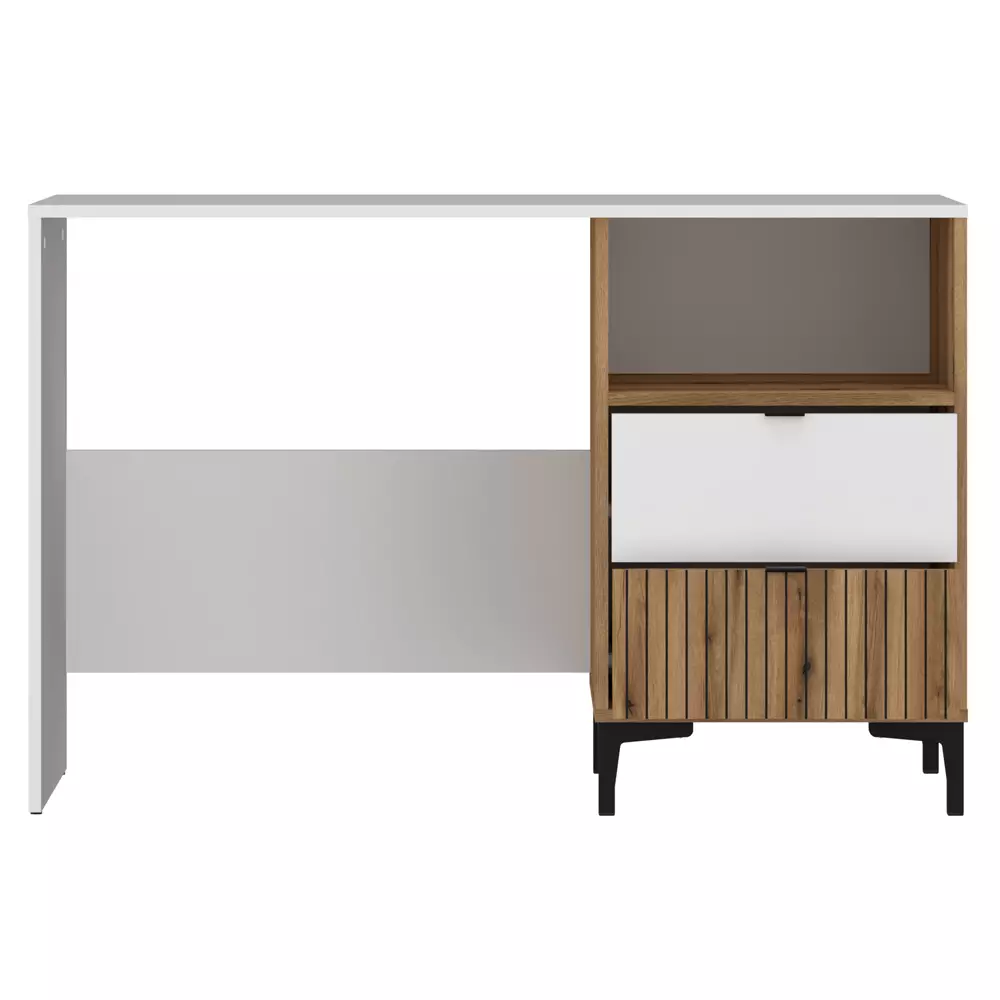 Lomadox Schreibtisch weiß mit Eiche in Rillenoptik 120 cm breit RISBY-129 Sonderangebote