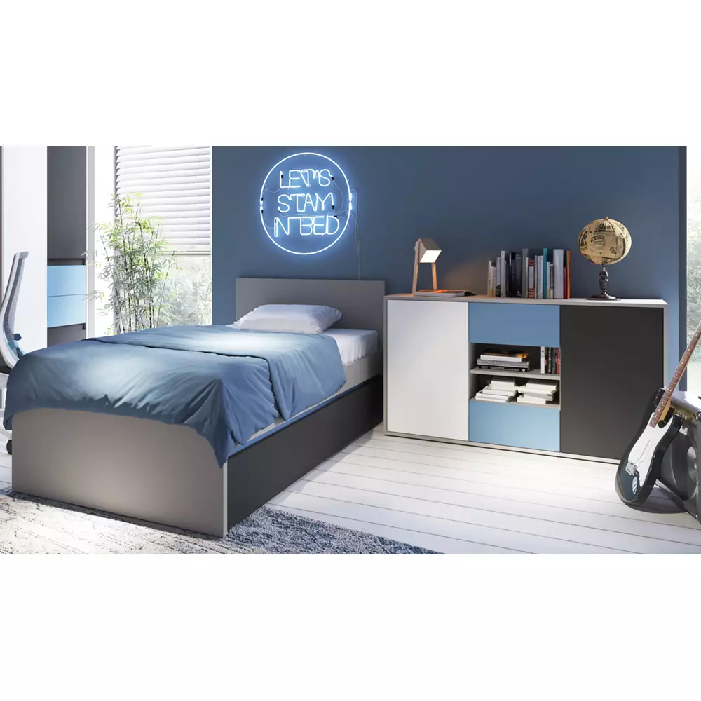 Lomadox Sideboard Kommode Jugendzimmer LIIVA-129 in grau mit schwarz, weiß, blau, B/H/T: ca. 125,7/74,2/40 cm Riesige Ersparnisse