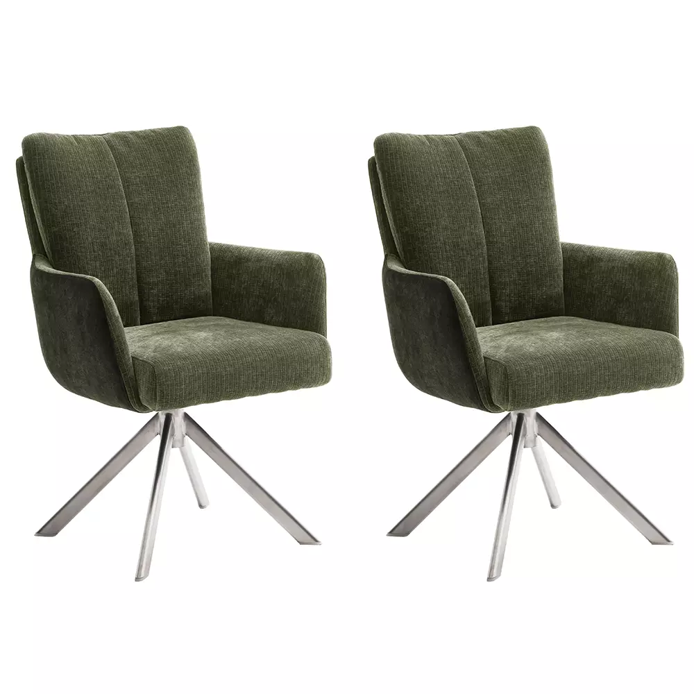Lomadox Armlehnenstuhl Esszimmer 2er Set SVELVIK-05 in olive, B/H/T ca. 61/92/67 cm
