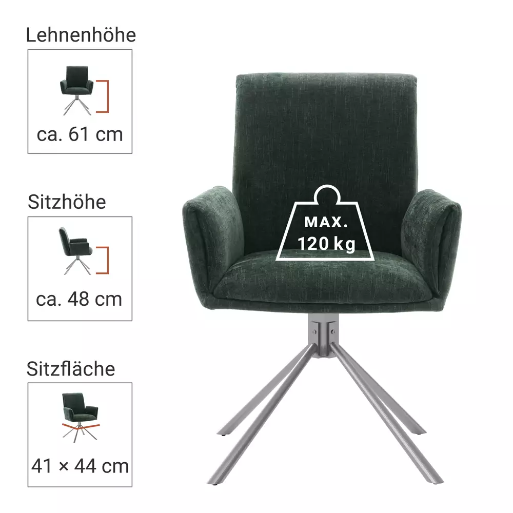 Lomadox Armlehnenstühle Esszimmer 2er Set in olive SVELVIK-05, B/H/T ca. 61/86/63 cm Zeitbegrenzte Promotion