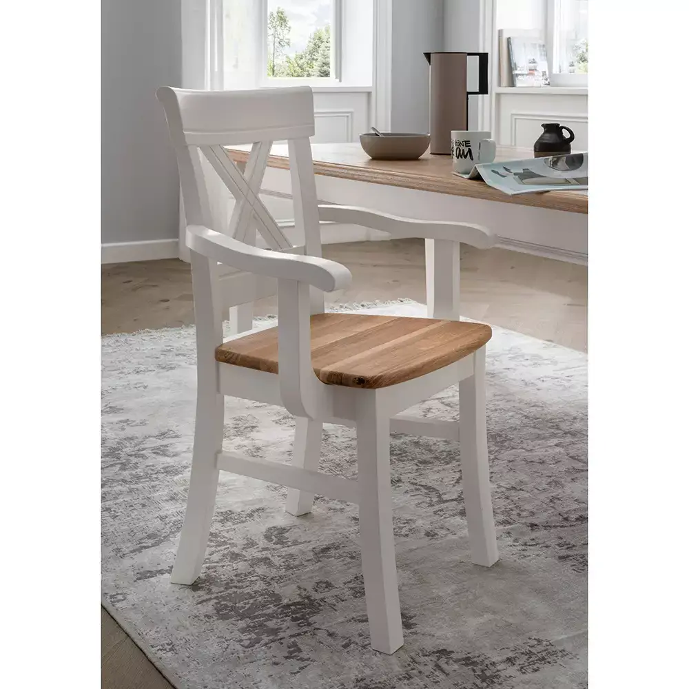 Lomadox Armlehnstuhl, Kiefer weiß mit Eiche, ESBJERG-69 Sonderangebot der Fabrik