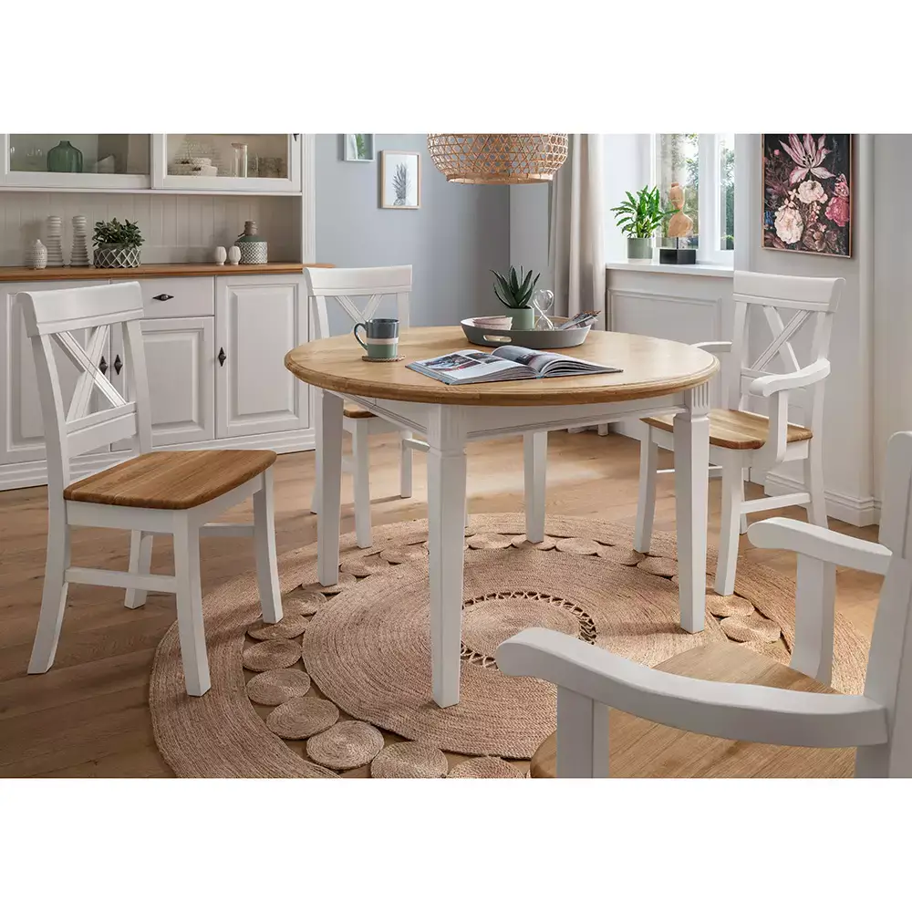 Lomadox Armlehnstuhl, Kiefer weiß mit Eiche, ESBJERG-69 Sonderangebot der Fabrik