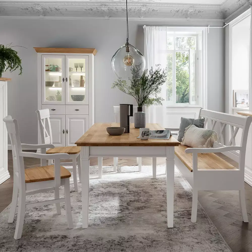 Lomadox Armlehnstuhl, Kiefer weiß mit Eiche, ESBJERG-69 Sonderangebot der Fabrik
