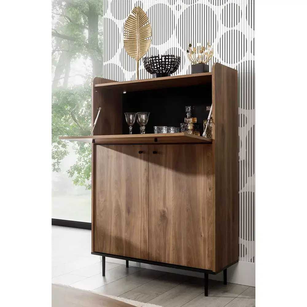 Lomadox Barschrank in Eiche Nb. VAREDO-132 Wohnzimmer Möbel im modernen Vintage Design, B/H/T ca. 90/140/40 cm