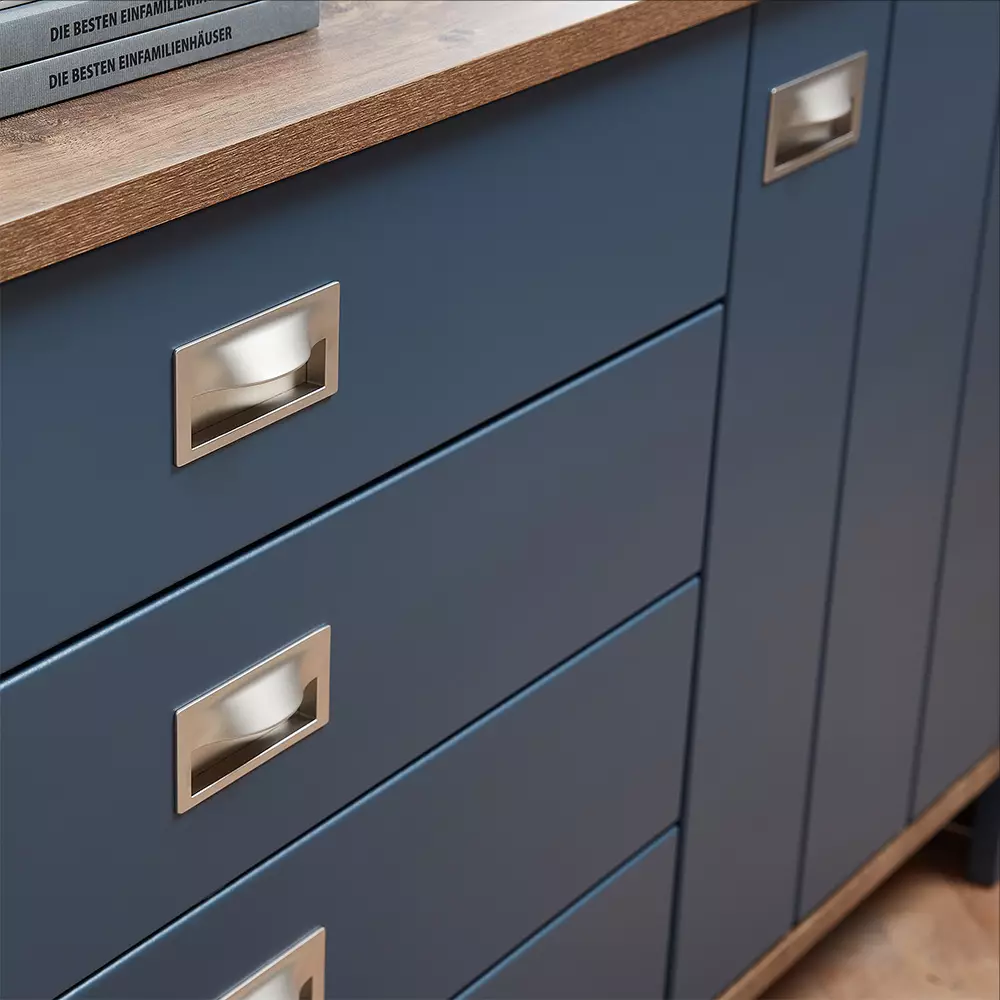 Lomadox Buffetschrank Landhaus in blau DEVON-36 mit Details in Eiche Nb., inkl. LED Beleuchtung, B/H/T: ca. 163/201/45 cm Begrenzt auf 3 Tage