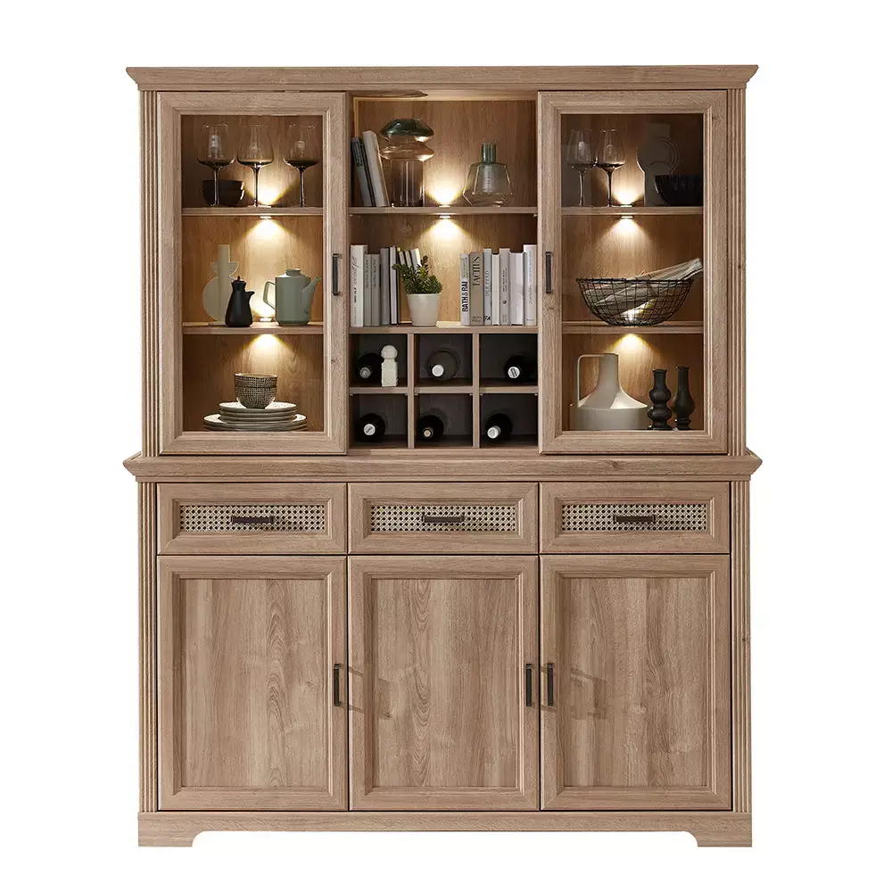 Lomadox Buffetschrank mit Beleuchtung, Eiche, optional mit Wiener Geflecht, VADUZ-36