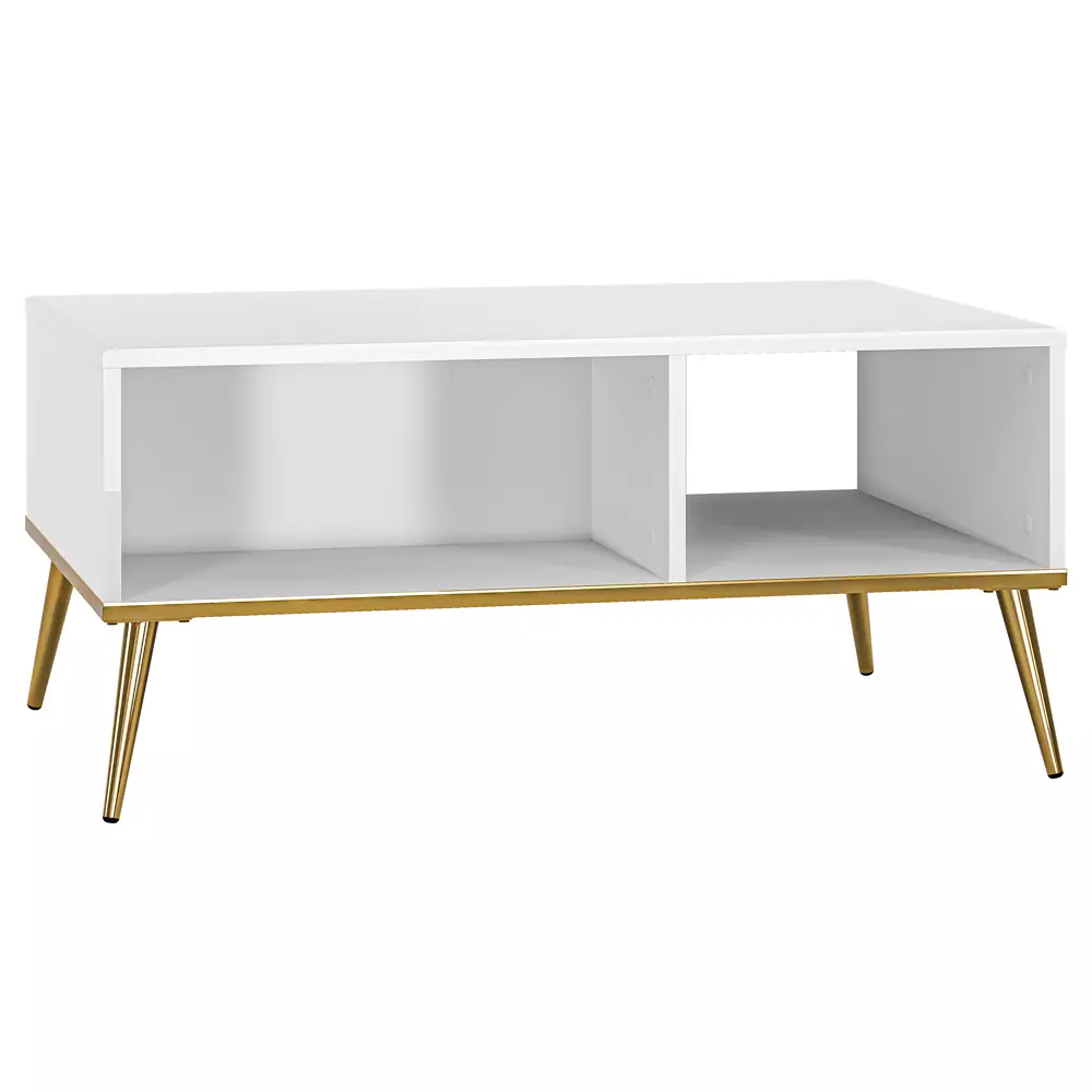 Lomadox Couchtisch in weiß Hochglanz mit goldfarbenen Füßen GUBIN-131, B/H/T: ca. 90/42/60 cm
