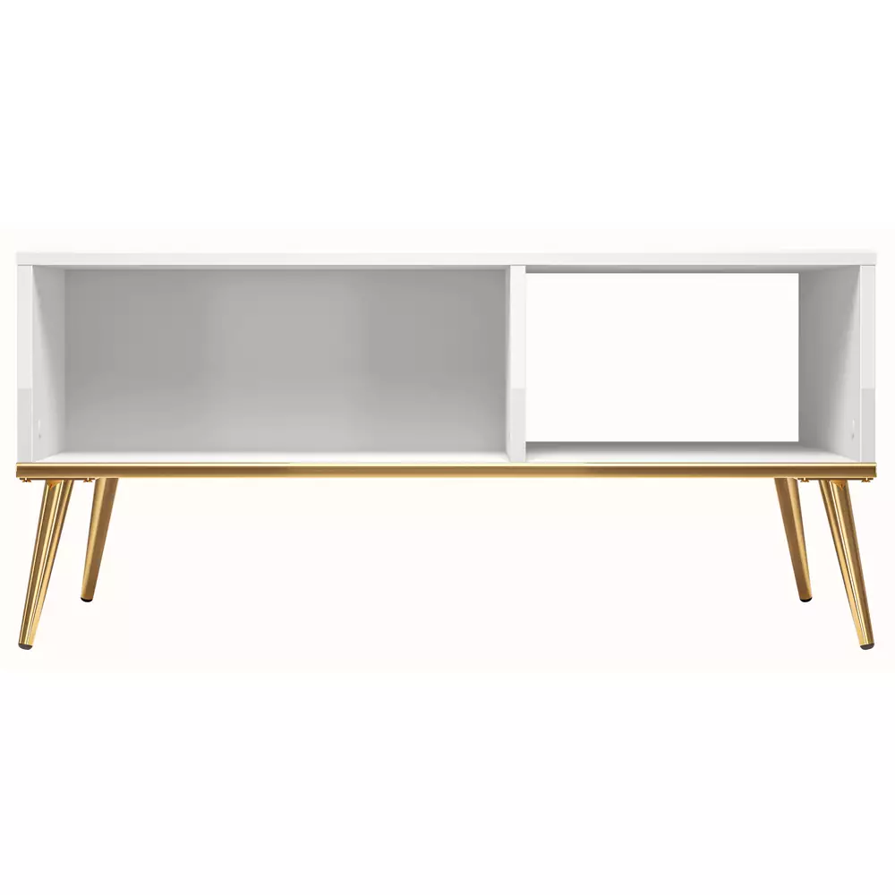 Lomadox Couchtisch in weiß Hochglanz mit goldfarbenen Füßen GUBIN-131, B/H/T: ca. 90/42/60 cm zollfrei