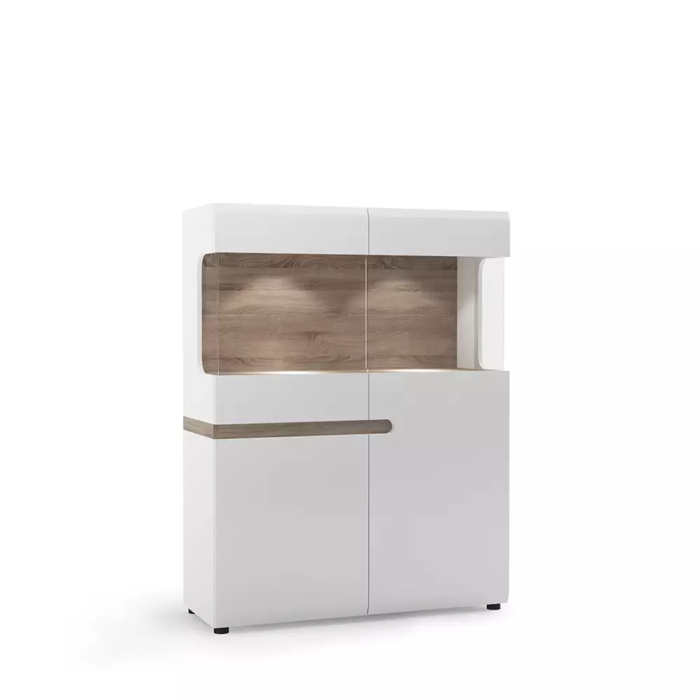 Lomadox Ess-/Wohnzimmer Highboard weiß Hochglanz mit Trüffel Eiche Nb. LEGNICA-129, B/H/T ca. 109,5/143,5/42 cm 2025